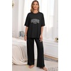 image:imagePrinStory Womens Pajamas Sets 2 Piece Lounge Set Short Sleeve Tops and Long Pants Soft Pjs Loungewear with PocketsFpblack Letter Coffee