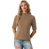 image:imagePrinStory Womens Tops Mock Turtleneck Dressy Casual Business Short Sleeve T Shirts Slim Fit Summer Going Out Tops 202605 Khaki