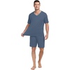 image:imagePrinStory Mens Pajama Set Sleepwear Pjs Lightweight Quick Dry Short Sleeve VNeck Shirts and Shorts Soft Comfy Sleep Sets01 Gray Blue