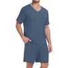 image:imagePrinStory Mens Pajama Set Sleepwear Pjs Lightweight Quick Dry Short Sleeve VNeck Shirts and Shorts Soft Comfy Sleep Sets01 Gray Blue