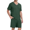 image:imagePrinStory Mens Pajama Set Sleepwear Pjs Lightweight Quick Dry Short Sleeve VNeck Shirts and Shorts Soft Comfy Sleep Sets01 Green