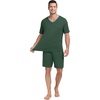 image:imagePrinStory Mens Pajama Set Sleepwear Pjs Lightweight Quick Dry Short Sleeve VNeck Shirts and Shorts Soft Comfy Sleep Sets01 Green