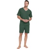 image:imagePrinStory Mens Pajama Set Sleepwear Pjs Lightweight Quick Dry Short Sleeve VNeck Shirts and Shorts Soft Comfy Sleep Sets01 Green