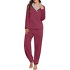 image:imagePrinStory Womens Pajamas Winter Soft Fluffy Pajama Set Fuzzy Warm Pjs Flannel 2 Piece Plush Sleepwear Lounge SetsWine Red