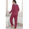 image:imagePrinStory Womens Pajamas Winter Soft Fluffy Pajama Set Fuzzy Warm Pjs Flannel 2 Piece Plush Sleepwear Lounge SetsWine Red