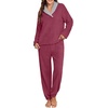 image:imagePrinStory Womens Pajamas Winter Soft Fluffy Pajama Set Fuzzy Warm Pjs Flannel 2 Piece Plush Sleepwear Lounge SetsWine Red