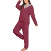 image:imagePrinStory Womens Pajamas Winter Soft Fluffy Pajama Set Fuzzy Warm Pjs Flannel 2 Piece Plush Sleepwear Lounge SetsWine Red