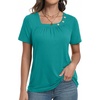 image:imagePrinStory Womens Short Sleeve Tops Summer Fashion Irregular Neck Knitted Tunic Tops Casual Loose Pullover ShirtsBlue Green