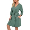 image:imagePrinStory Robes for Women Short Knit Bathrobe S2XL  34 Sleeve Bathrobes with Pockets Stretchy and Lightweight Fabric Inner Tie and Fixed Outer Belt Mid Thigh LengthHaze Blue