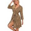 image:imagePrinStory Robes for Women Short Knit Bathrobe S2XL  34 Sleeve Bathrobes with Pockets Stretchy and Lightweight Fabric Inner Tie and Fixed Outer Belt Mid Thigh LengthFpapricot Ld Print
