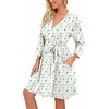 image:imagePrinStory Robes for Women Short Knit Bathrobe S2XL  34 Sleeve Bathrobes with Pockets Stretchy and Lightweight Fabric Inner Tie and Fixed Outer Belt Mid Thigh LengthFpwhite Color Block