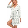 image:imagePrinStory Robes for Women Short Knit Bathrobe S2XL  34 Sleeve Bathrobes with Pockets Stretchy and Lightweight Fabric Inner Tie and Fixed Outer Belt Mid Thigh LengthFpwhite Color Block