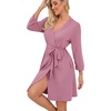 image:imagePrinStory Robes for Women Short Knit Bathrobe S2XL  34 Sleeve Bathrobes with Pockets Stretchy and Lightweight Fabric Inner Tie and Fixed Outer Belt Mid Thigh LengthLight Purple Red