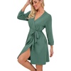 image:imagePrinStory Robes for Women Short Knit Bathrobe S2XL  34 Sleeve Bathrobes with Pockets Stretchy and Lightweight Fabric Inner Tie and Fixed Outer Belt Mid Thigh LengthHaze Blue