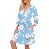 image:imagePrinStory Robes for Women Short Knit Bathrobe S2XL  34 Sleeve Bathrobes with Pockets Stretchy and Lightweight Fabric Inner Tie and Fixed Outer Belt Mid Thigh LengthB01 Fplight Blue