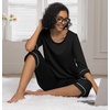 image:imagePrinStory Womens Pajama Sets Capri Pjs Soft Lounge Sets XS4XL  34 Sleeve Top and Capri Pants with Pockets Breathable and Stretchy Fabric 2 Piece Petite Pajamas Soft SleepwearBlack