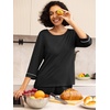 image:imagePrinStory Womens Pajama Sets Capri Pjs Soft Lounge Sets XS4XL  34 Sleeve Top and Capri Pants with Pockets Breathable and Stretchy Fabric 2 Piece Petite Pajamas Soft SleepwearBlack