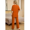 image:imagePrinStory Pajamas for Women Soft Pjs Lounge Set S4XL  Short Sleeve Tops and Long Pants 2 Piece Stretchy Pjs Set with Pockets for Sleep Home Travel Vacation Maternity NursingOrange