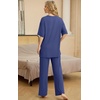 image:imagePrinStory Pajamas for Women Soft Pjs Lounge Set S4XL  Short Sleeve Tops and Long Pants 2 Piece Stretchy Pjs Set with Pockets for Sleep Home Travel Vacation Maternity NursingNavy Blue