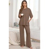 image:imagePrinStory Pajamas for Women Soft Pjs Lounge Set S4XL  Short Sleeve Tops and Long Pants 2 Piece Stretchy Pjs Set with Pockets for Sleep Home Travel Vacation Maternity NursingBrown