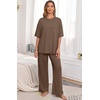 image:imagePrinStory Pajamas for Women Soft Pjs Lounge Set S4XL  Short Sleeve Tops and Long Pants 2 Piece Stretchy Pjs Set with Pockets for Sleep Home Travel Vacation Maternity NursingBrown