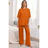 image:imagePrinStory Pajamas for Women Soft Pjs Lounge Set S4XL  Short Sleeve Tops and Long Pants 2 Piece Stretchy Pjs Set with Pockets for Sleep Home Travel Vacation Maternity NursingOrange