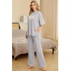 image:imagePrinStory Pajamas for Women Soft Pjs Lounge Set S4XL  Short Sleeve Tops and Long Pants 2 Piece Stretchy Pjs Set with Pockets for Sleep Home Travel Vacation Maternity NursingLight Gray