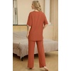 image:imagePrinStory Pajamas for Women Soft Pjs Lounge Set S4XL  Short Sleeve Tops and Long Pants 2 Piece Stretchy Pjs Set with Pockets for Sleep Home Travel Vacation Maternity NursingCaramel