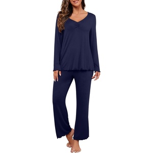 image:imagePrinStory Womens Pajama Sets Long Pjs Soft Lounge SetsNavy Blue