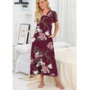 image:imagePrinStory Nightgowns for Women Long Nightshirt Short Sleeve House DressA08 Fpwine Red