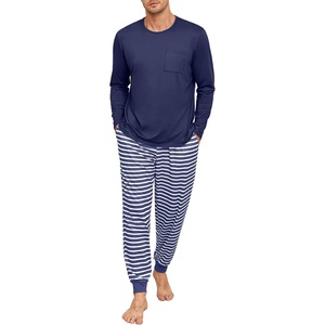 image:imagePrinStory Mens Pajamas Set Long Sleeve 2 Piece Pjs Sets S3XLDark Blue Stripe