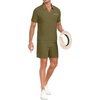image:imagePrinStory Mens 2 Piece Polo Shirt and Shorts Set Waffle Suits S2XLOlive Green