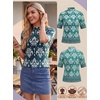 image:imagePrinStory Womens Tops Mock Neck Short Sleeve T Shirts Dressy Casual Ribbed Knit Slim Fit Summer Business Going Out Tops 2026B14 Cyan Green Apricot Blossom