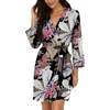 image:imagePrinStory Womens Robe Knee Length Soft Knit Bathrobe S2XLFpbig Leaf Pink
