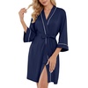 image:imagePrinStory Womens Robe Knee Length Soft Knit Bathrobe S2XLNavy Blue