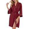 image:imagePrinStory Womens Robe Knee Length Soft Knit Bathrobe S2XLWine Red