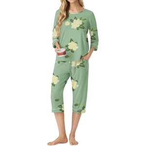 image:imagePrinStory Womens Pajama Sets Capri Pjs Soft Lounge Sets XS4XLFpgreen Camellia