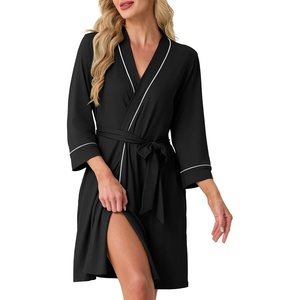 image:imagePrinStory Womens Robe Knee Length Soft Knit Bathrobe S2XLBlack