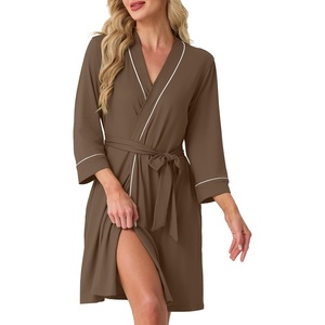 image:imagePrinStory Womens Robe Knee Length Soft Knit Bathrobe S2XLBrown