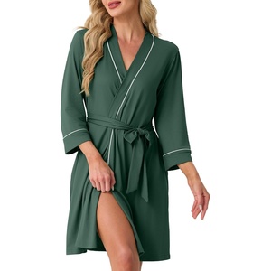 image:imagePrinStory Womens Robe Knee Length Soft Knit Bathrobe S2XLDark Green
