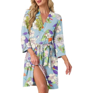 image:imagePrinStory Womens Robe Knee Length Soft Knit Bathrobe S2XLFpblue Chrysanthemum