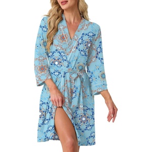 image:imagePrinStory Womens Robe Knee Length Soft Knit Bathrobe S2XLFpblue Mandala Print