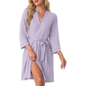 image:imagePrinStory Womens Robe Knee Length Soft Knit Bathrobe S2XLLight Purple