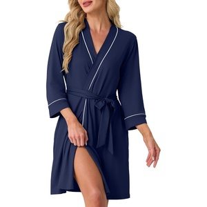 image:imagePrinStory Womens Robe Knee Length Soft Knit Bathrobe S2XLNavy Blue