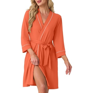 image:imagePrinStory Womens Robe Knee Length Soft Knit Bathrobe S2XLOrange