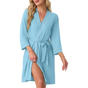 image:imagePrinStory Womens Robe Knee Length Soft Knit Bathrobe S2XLSky Blue