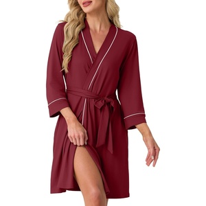 image:imagePrinStory Womens Robe Knee Length Soft Knit Bathrobe S2XLWine Red