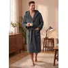 image:imagePrinStory Mens Hooded Robe Plush Fleece Robes Soft Long BathrobeDark Gray