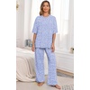 image:imagePrinStory Pajamas for Women Soft Pjs Lounge Set S4XLFpspot Blue