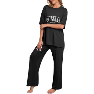 image:imagePrinStory Pajamas for Women Soft Pjs Lounge Set S4XLFpblack Letter Coffee